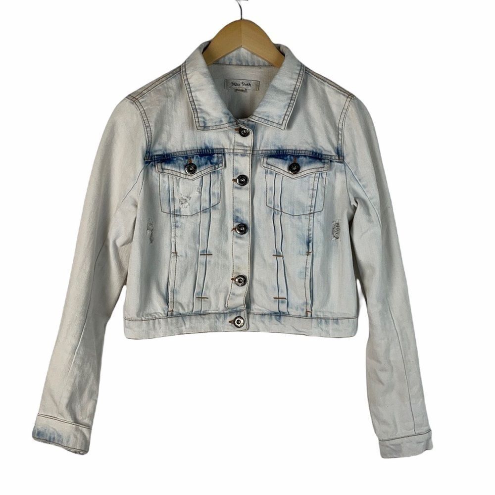 Miss Posh Button Front Light Wash Jean Jacket